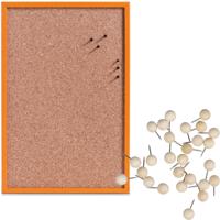 Prikbord incl. 25x punaises - 40 x 60 cm - hout - oranje - kurk