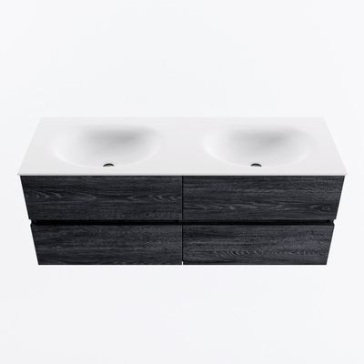 MONDIAZ VICA 130cm badmeubel onderkast Antracite 4 lades. Wastafel MOON dubbel zonder kraangat, kleur Talc.