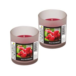 Conpax Candles Geurkaars - 2x - in glas - Wild Rasberry aroma - 8 branduren - 7 x 8 cm