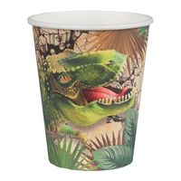 Feest wegwerp bekertjes - dinosaurus - 10x stuks - 270 ml - bruin/groen - karton