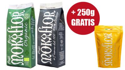 Mokaflor koffiebonen ORGANIC 1kg + NERA 1kg + 250g ORO GRATIS