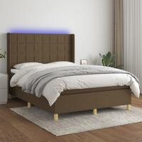 Boxspring met matras en LED stof donkerbruin 140x200 cm