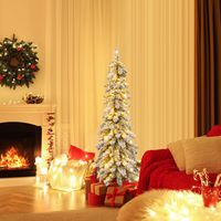 120 cm Hoge Kunstkerstboom Gevlokte Kerstboom met 225 PVC-Takken 100 LED-Verlichting 2 Lichtkleuren Timer en 11 Modi