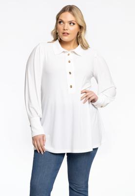 Yoek Blouse flare met pofmouwen | Beige | Maat 38/40