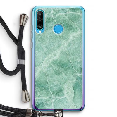 Groen marmer: Huawei P30 Lite Transparant Hoesje met koord