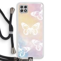 White butterfly: Samsung Galaxy A22 4G Transparant Hoesje met koord