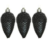 Kersthangers dennenappels - 6x st - zwart - glitter - 8 cm - kunststof - kerstversiering Kersthangers dennenappels - 6x st - zwart - glitter - 8 cm - kunststof - kerstversiering