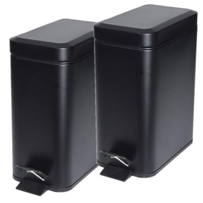 Pedaalemmer - 2x stuks - zwart - 5 liter - metaal - 25 x 14 x 29 cm - vuilnisbak - voor badkamer en