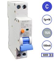 Aardlekautomaat 16A C KAR 100mA 2 polig 18mm breed Kema Keur 230V automaat en aardlek in een module
