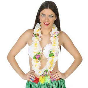 Hawaii krans/slinger - Tropische kleuren wit - Grote bloemen hals slingers - verkleed accessoires