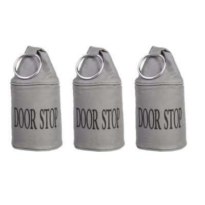 3x Canvas deurstopper grijs met ring - H15 cm - Deur vastzetter - Deurstop 2,7 kg