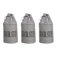 3x Canvas deurstopper grijs met ring - H15 cm - Deur vastzetter - Deurstop 2,7 kg