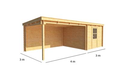 Blokhut met overkapping Els 700 cm bij 300 cm diep Lessenaarsdak - Warentuin collection