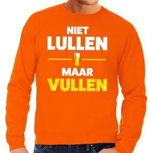 Niet Lullen maar Vullen tekst sweater oranje voor heren