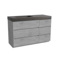 Storke Edge staand badmeubel 130 x 52 cm beton donkergrijs met Scuro High asymmetrisch linkse wastafel in kwarts mat zwart - thumbnail