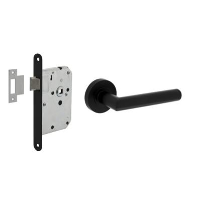 Intersteel Deurbeslag set Loopslot zwart met Deurkruk Bastian op rozet Zwart