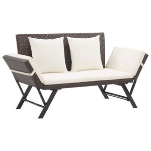 Tuinbank met kussens 176 cm poly rattan bruin