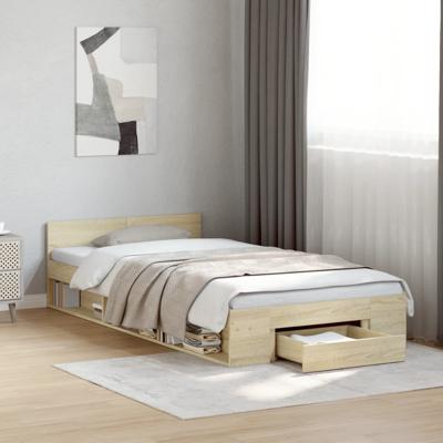 Bedframe met lade bewerkt hout sonoma eikenkleurig 90x190 cm