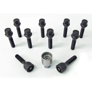 H&R Wielboutenset konisch M12x1.50 - Lengte 45mm - Zwart - 10 stuks - incl. wielsloten HRB1254501SET