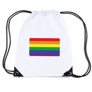 Regenboog nylon rugzak wit met Regenboog vlag