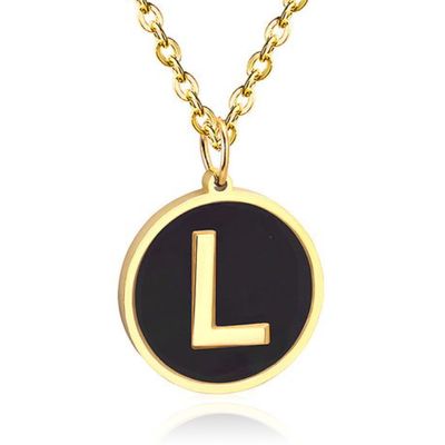 Goudkleurige Dames Schakelketting met Zwarte Kettinghanger Letter L