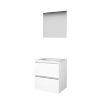 Basic-Line Ultimate 46 Badkamermeubelset - 60 x 46 cm - Greeploos - 2 Lades - Acryl Wastafel - 1 Kraangat - Spiegel met Indirecte LED Verlichting - Ice White