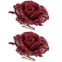 4x stuks decoratie bloemen roos rood glitter op clip 10 cm - thumbnail