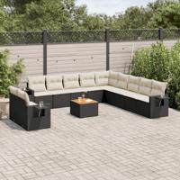12-delige Loungeset met kussens poly rattan zwart