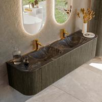 Badmeubel Mondiaz Kurve-Dlux | 180 cm cm | Meubelkleur Shadow | Wastafelkleur Lava | Solid surface | Wasbak beiden zijden spoelbak | 2 kraangaten