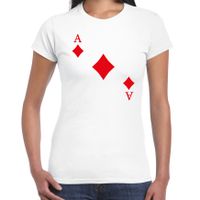 Casino thema verkleed t-shirt dames - ruiten aas - wit - poker t-shirt - thumbnail