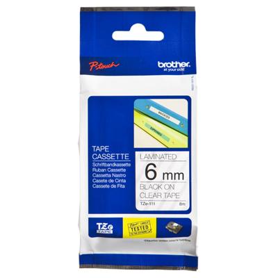 Gelamineerde Tape voor Labelmakers Brother TZE111 Transparant Zwart/Wit