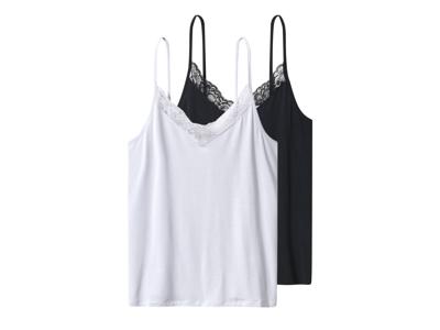 esmara 2 Dames spaghettitops (Zwart/wit, M (40/42))