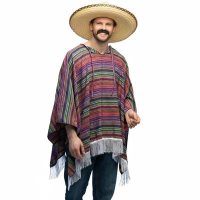 Carnaval verkleed setje - Mexicaanse poncho - Sombrero hoed - en plaksnor - gekleurd - voor heren Carnaval verkleed setje - Mexicaanse poncho - Sombrero hoed - en plaksnor - gekleurd - voor heren