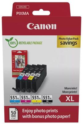 Canon photo value pack CLI-551XL, 660 pagina&apos;s, OEM 6443B008, 4 kleuren