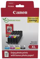 Canon photo value pack CLI-551XL, 660 pagina&apos;s, OEM 6443B008, 4 kleuren