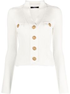 Balmain cardigan en maille nervurée à coupe crop - Blanc