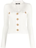 Balmain cardigan en maille nervurée à coupe crop - Blanc