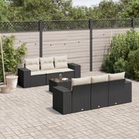 7-delige Loungeset met kussens poly rattan zwart
