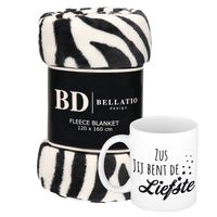 Cadeau zus set - Fleece plaid/deken zebra print met Zus jij bent de liefste mok