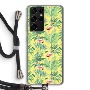 Flamingo party: Samsung Galaxy S21 Ultra Transparant Hoesje met koord