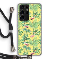 Flamingo party: Samsung Galaxy S21 Ultra Transparant Hoesje met koord