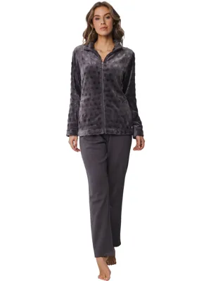 Fleece huispak dames - Grijs - Warm 2-delig winter huispak - Pyjamapak vrouwen