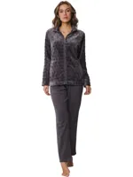 Fleece huispak dames - Grijs - Warm 2-delig winter huispak - Pyjamapak vrouwen