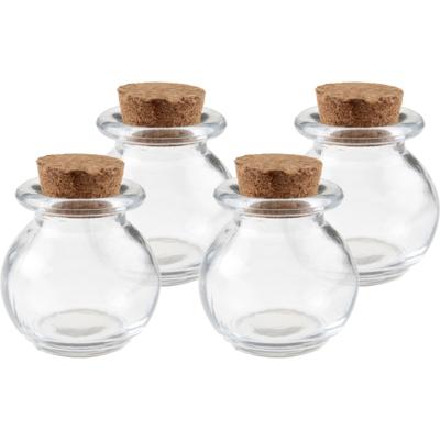 Kleine flesjes/potjes - 4x - glas - met kurk dop - 5 x 6 cm - Bedankjes/weggevertjes