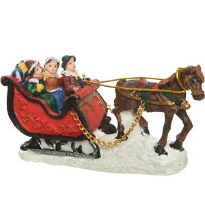 Lumineo beeldje - slee met paard - 12 cm - polyresin - kerstbeeldje - kerstdorp figuurtje