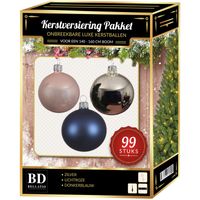 99 stuks Kerstballen mix zilver-lichtroze-blauw voor 150 cm boom - thumbnail