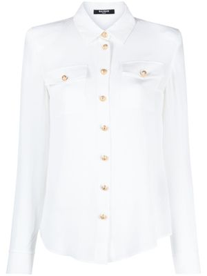 Balmain blouse en soie à épaulettes - Blanc