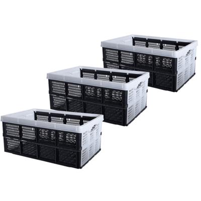 Inklapbare boodschappenkrat - Set van 3x stuks - opbergkrat - zwart / wit - 48 x 35 x 24 cm - vouwkr Inklapbare boodschappenkrat - Set van 3x stuks - opbergkrat - zwart / wit - 48 x 35 x 24 cm - vouwkr