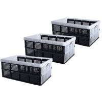 Inklapbare boodschappenkrat - Set van 3x stuks - opbergkrat - zwart / wit - 48 x 35 x 24 cm - vouwkr