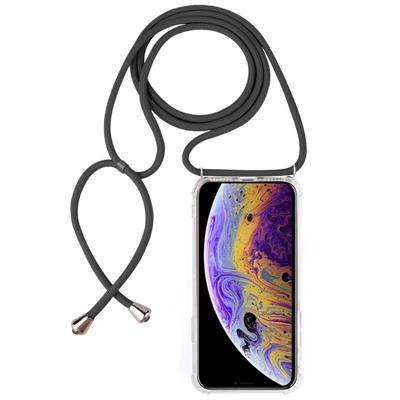 Vierhoek anti-val trasparent TPU mobiele telefoon geval met Lanyard voor iPhone X/XS (grijs)